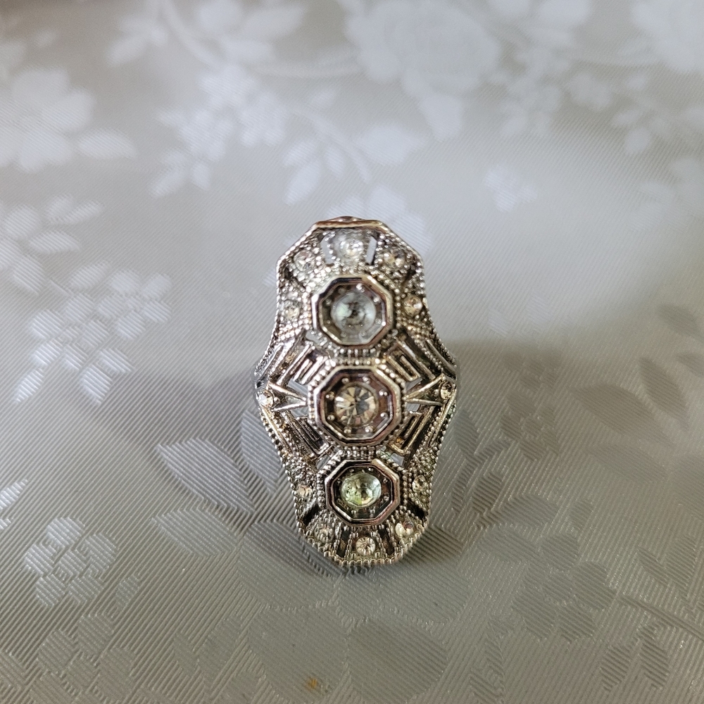 Vintage Art Deco Style Estate Antique Victorian Ring Multi Stones Sz 3 - Picture 4 of 5